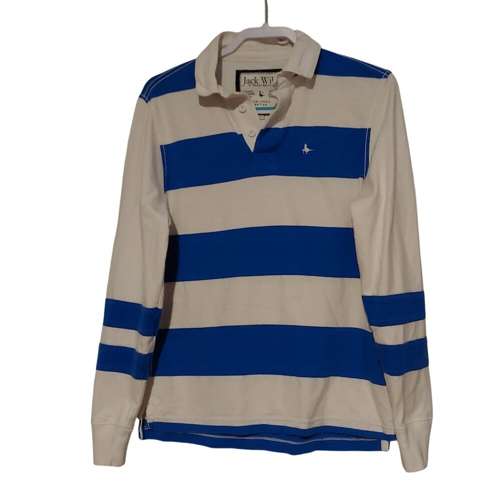 Jack Wills Men's Blue & White Striped Long Sleeve Rugby Shirt XS